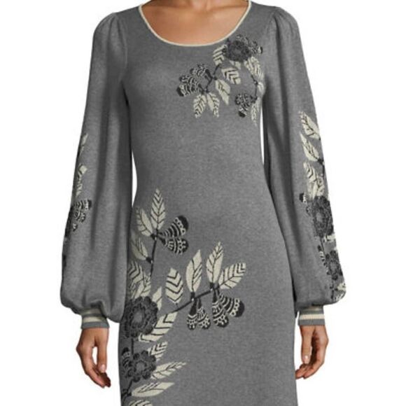 Max Studio Floral Jacquard Sweater Dress Gray - Picture 3 of 7